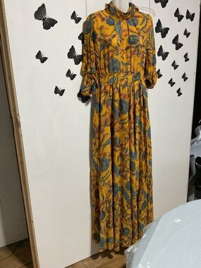 Gorgeous Xtaren  yellow Floral  Sleeve Maxi Dress 1030